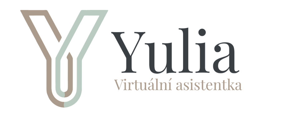 Logo Yulia - Virtuální asistentka, se stylizovaným grafickým symbolem písmene Y a textem.