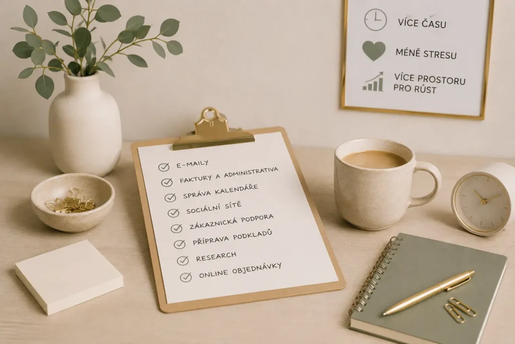 Co delegovat jako živnostník – checklist úkolů k delegování na virtuální asistentku: e-maily, faktury, sociální sítě, zákaznická podpora